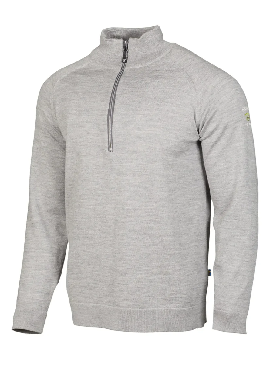 JOJJE HALF ZIP, 100% EXTRA FINE MERINOULL — GREY MARL