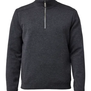 RUBEN HALF ZIP WB, 100% FINE MERINOULL — GRAPHITE MARL