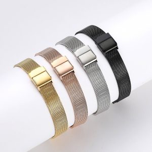 Två delad Mesh klockarmband i rostfritt stål, 18mm, 20mm, 22mm, Rosé, Guld, Svart och silver färg