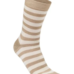 WOOL SOCK STRIPE, TUNN RANDIG ULLSTRUMPA — SAND