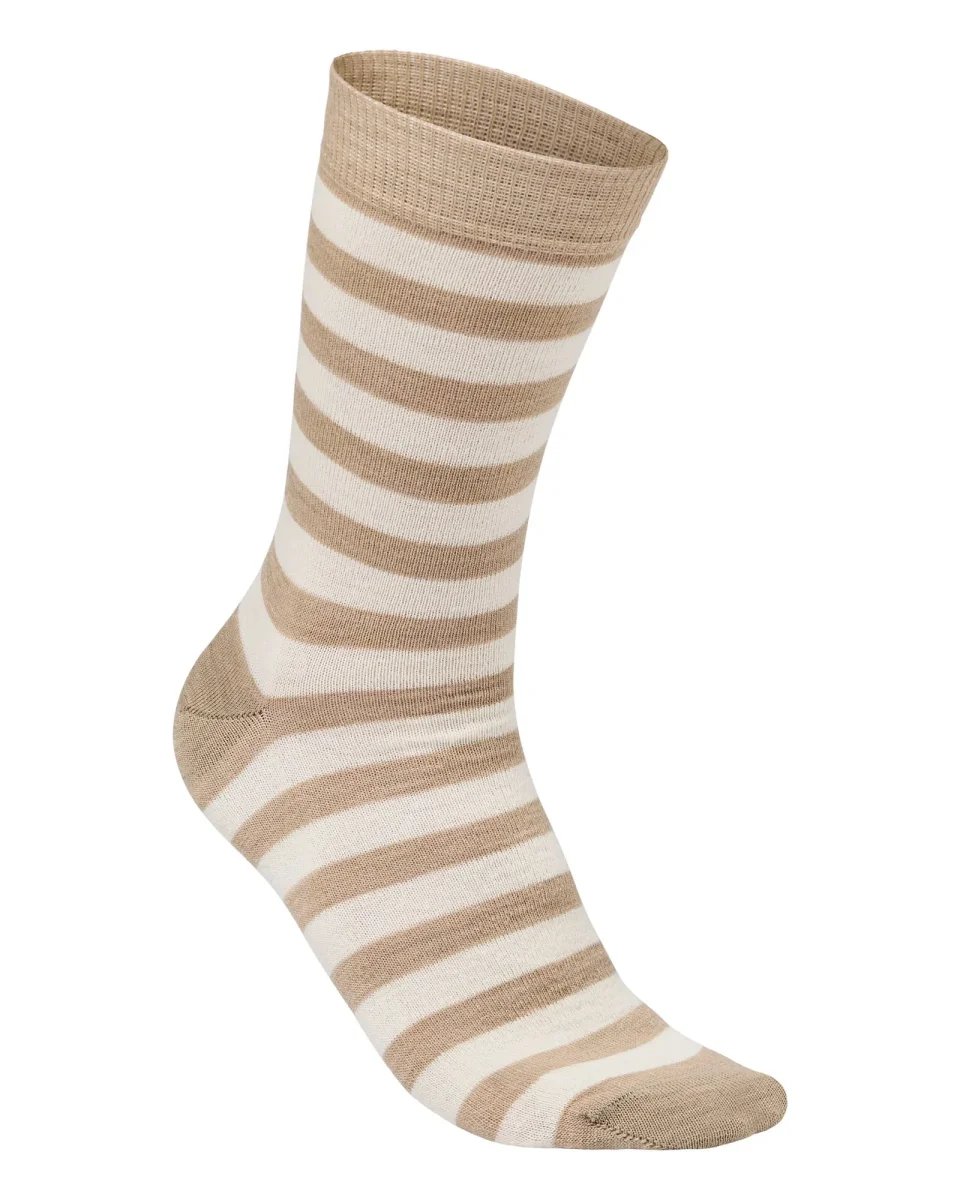 WOOL SOCK STRIPE, TUNN RANDIG ULLSTRUMPA — SAND