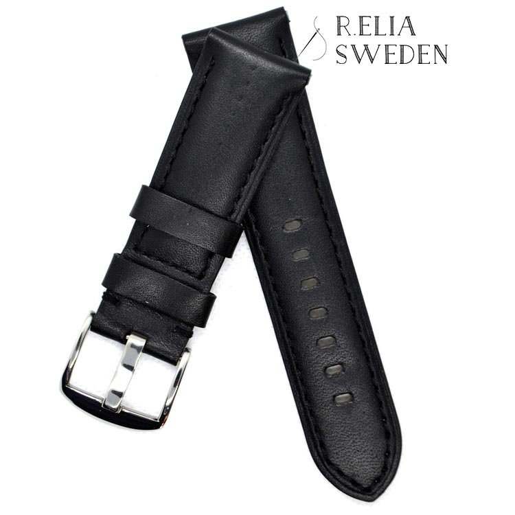 Klockarmband R.Elia mlé – Svart slät i äkta kalv läder