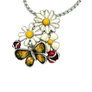 Blommor/fjäril/ med kedja från serien Stålsmycken