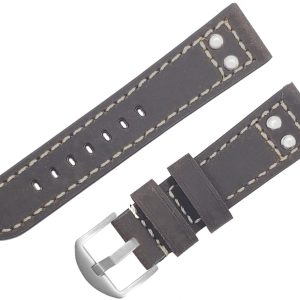 Klockarmband R.Elia – Mörkbrun i oljad läder med vita stygn – Jerman