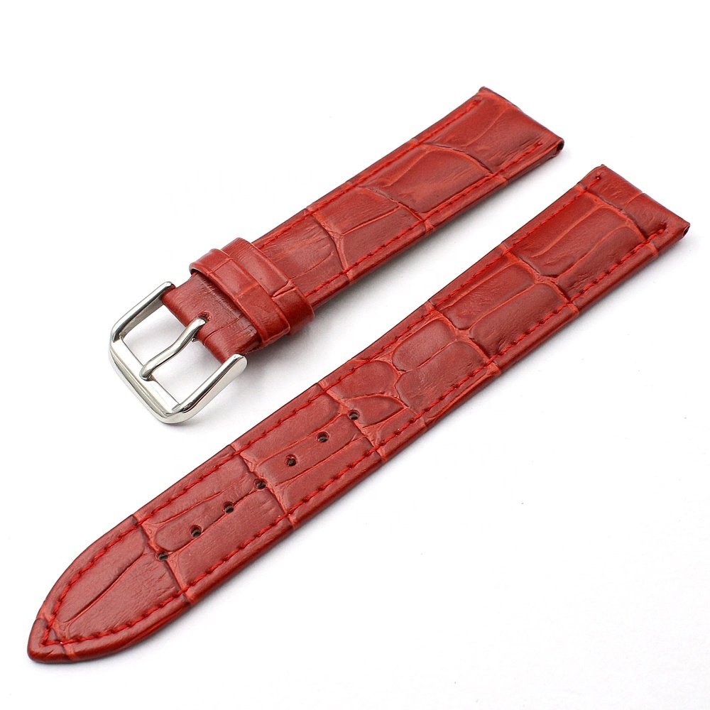 Klockarmband — Röd krokodilmönster – Äkta kalvläder