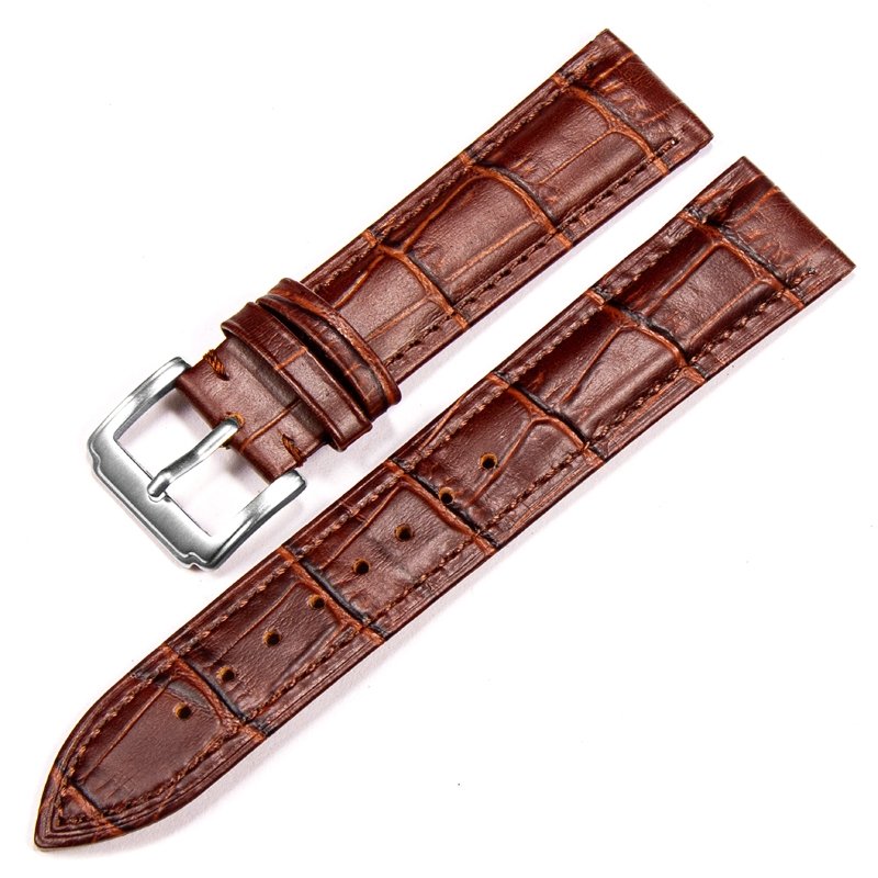 Klockarmband — Brun krokodilmönster – Design – Äkta kalvläder