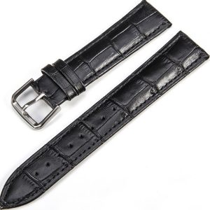 Klockarmband 21mm, 19mm, 17mm, 15mm, 13mm, 10mm – Svart krokodilmönster – Äkta kalvläder