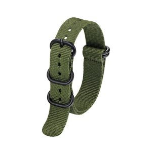 5 ringar i svart färg ZULU Nylon klockarmband – Grön
