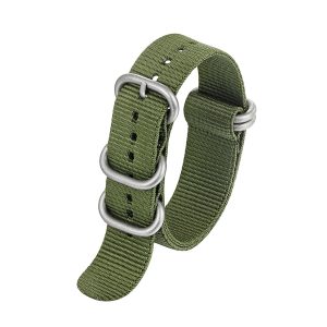 5 ringar i silver färg ZULU Nylon klockarmband – Grön