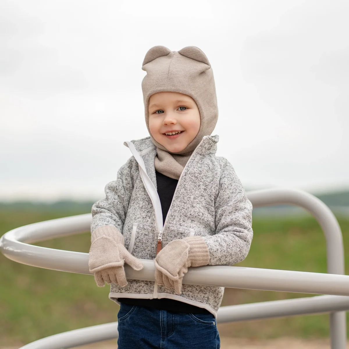 Barns balaklava i merinoblandning med öron - Bild 6