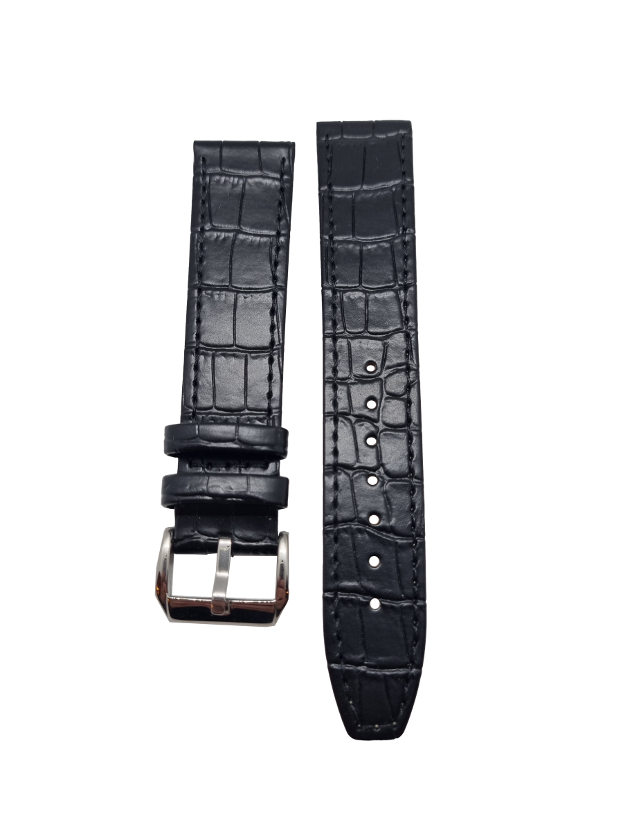 Klockarmband — Svart tunn krokodilmönster – Äkta kalvläder - Bild 2