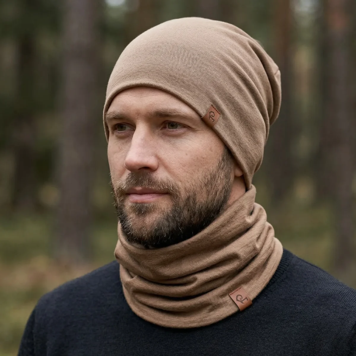 Herrhalsskydd i jungfrulig merinoull beige - Bild 3