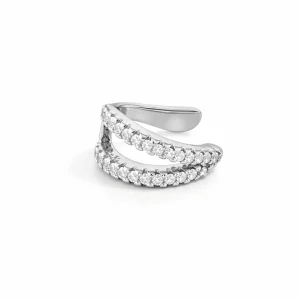 Ear cuff med två silvriga ringar och vita kristaller