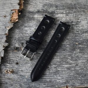 Klockarmband – Svart – Racer – Äkta kalvläder