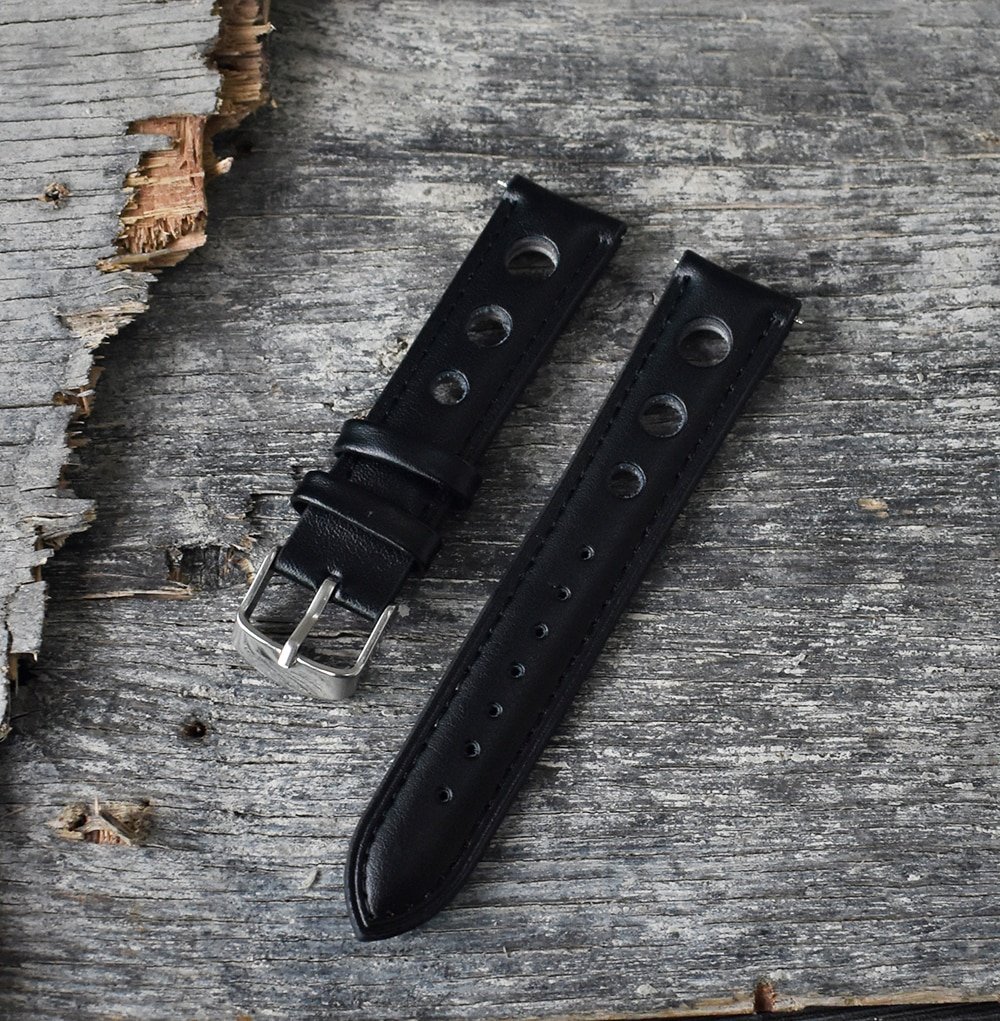 Klockarmband – Svart – Racer – Äkta kalvläder