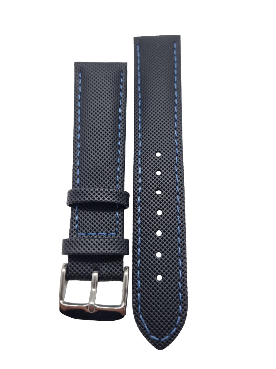 Klockarmband – Svart sportig med blå sömnad - Bild 2