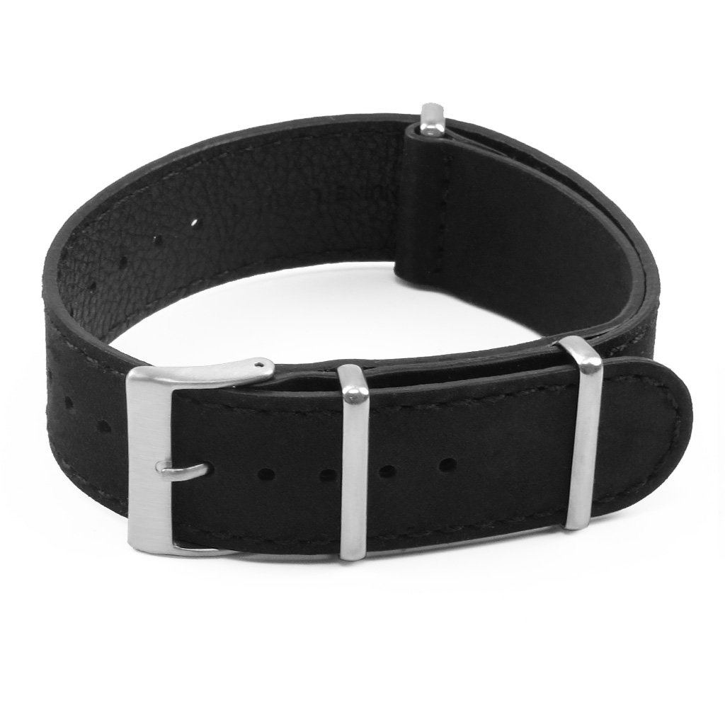 R.Elia Nato klockarmband mjukt läderband – Svart färg - Bild 2