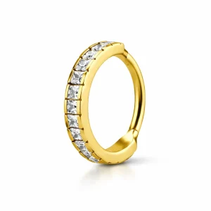 Clicker Ring - Piercingsmycke - Guld med vita kristaller