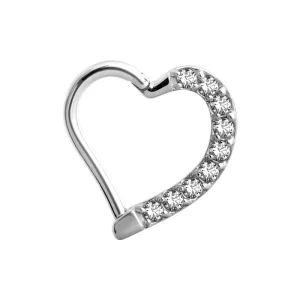 Daith hjärta - Piercingsmycke med vita kristaller
