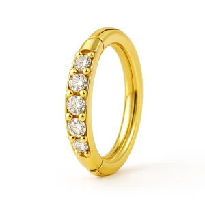 Smal guldring till piercing - Vita kristaller