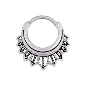 Silvrig clicker ring - Fjädrar - Piercingsmycke i kirurgiskt stål