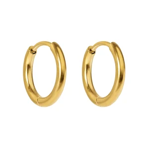 10 mm släta hoops i kirurgiskt stål - 18k guldplätering - Huggie örhängen
